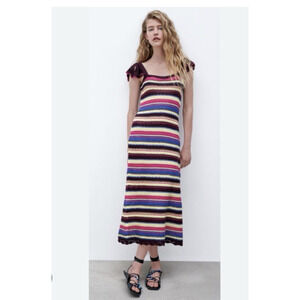 ZARA Dress Medium Crochet Aline Long Multicolor Boho